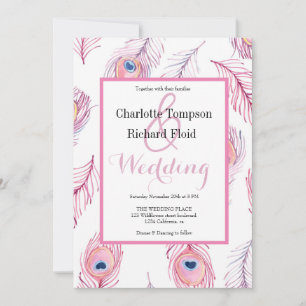 Invitación Boda de plumas de pavo real rosado