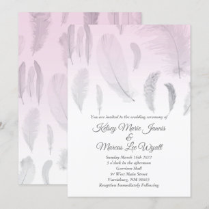 Invitación Boda de plumas rosadas grises