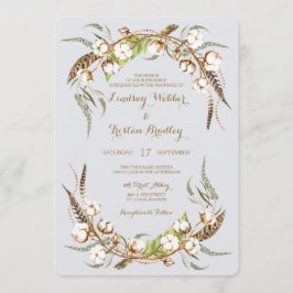 Invitación Boda de plumas rusticas de algodón