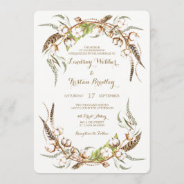 Invitación Boda de plumas rusticas de algodón