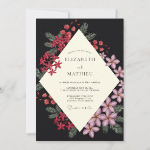 Invitación Boda de Plumeria Eucalipto Rojo Negro