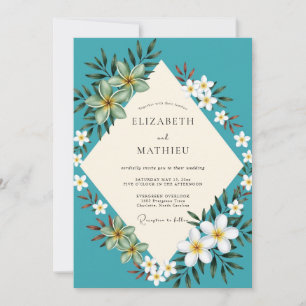 Invitación Boda de Plumeria Eucalipto Tropical Turquesa