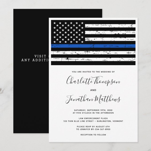 Invitación Boda De Policía De La Línea Azul Delgada (Anverso / Reverso)