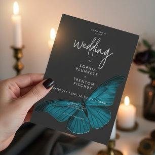 Invitación Boda de polilla Verde azulada mínima de Moody oscu