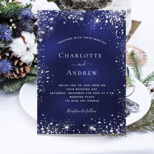 Invitación Boda de polvo de purpurina azul marino