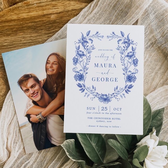 Invitación Boda de porcelana floral Delft Blue Chinoiserie (Subido por el creador)