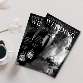 Invitación Boda de portada de la revista de código QR en blan
