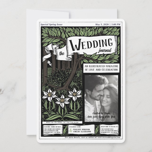 Invitación boda de portada de revista Art Nouveau (Anverso)