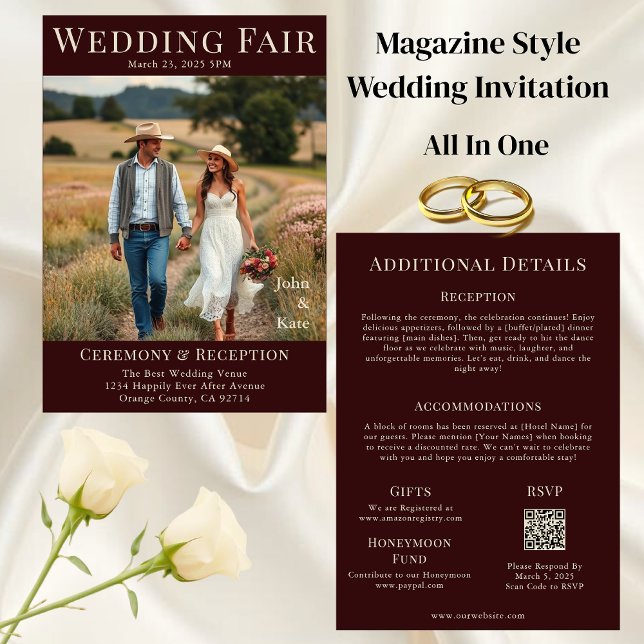 Invitación Boda de portada de revista en el país (Magazine Cover Wedding in the Country Invitation All in One)