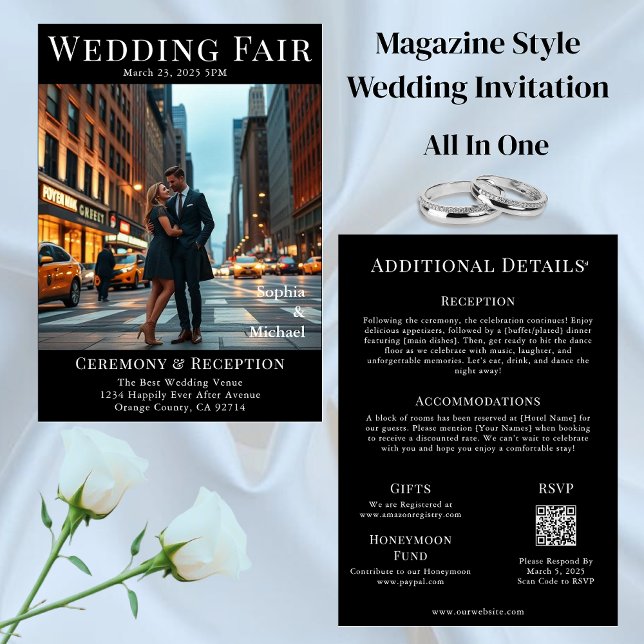 Invitación Boda de portada de revista en la ciudad (Magazine Cover Wedding in the City Invitation All in One)