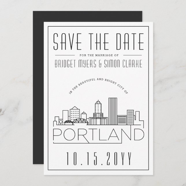 Invitación Boda de Portland | Estilizado Skyline Guardar la f (Anverso / Reverso)