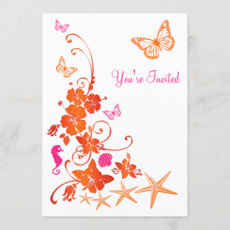 Invitación Boda de Post Beach Tropical Blanco, Rosa, Naranja