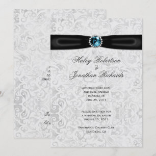Invitación Boda de poste de joyas azules de cinta negra de Da