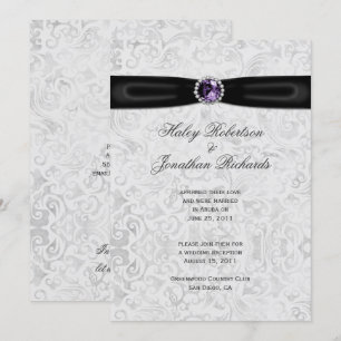 Invitación Boda de poste morado de cinta negra plateada