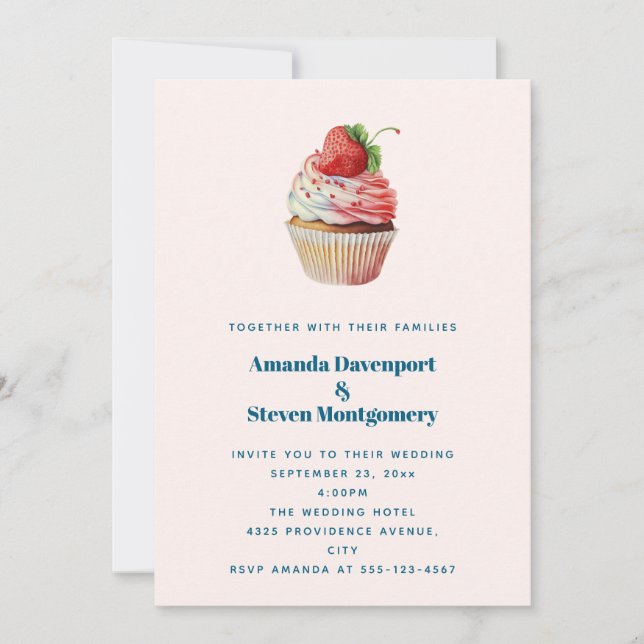 Invitación Boda de postre dulce de fresa (Anverso)