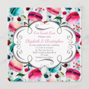 Invitación Boda de postre francés macarrón en acuarelas