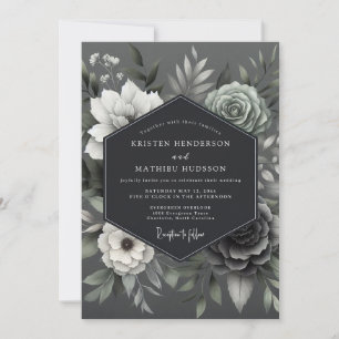 Invitación Boda de Posy Monocromático de Ceniza