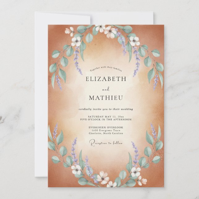 Invitación Boda de pradera artística de terracota (Anverso)