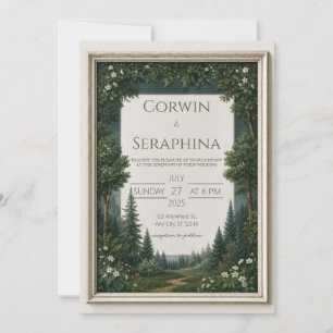 Invitación Boda de pradera boscosa con marco de marfil