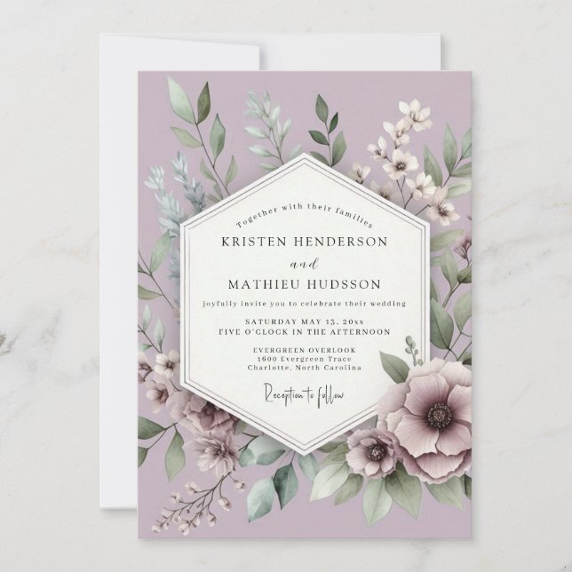 Invitación Boda de pradera botánica de lila (Anverso)