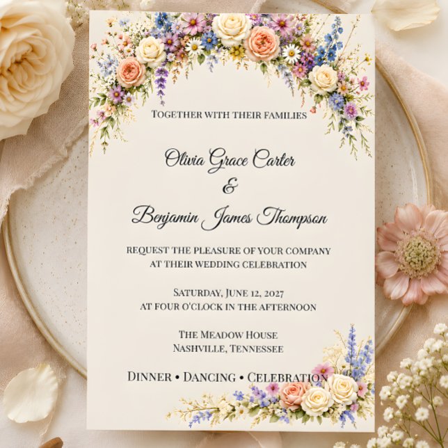 Invitación Boda de pradera de flores silvestres de lujo (Part of the wildflower meadow wedding theme collection, invitation)