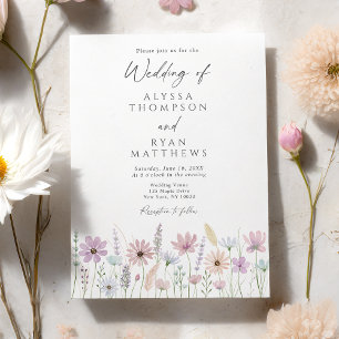 Invitación Boda de pradera de flores silvestres pastel vintag