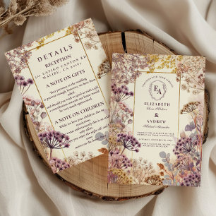Invitación Boda de pradera de flores silvestres vintage + Det