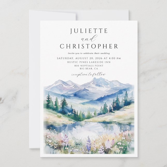 Invitación Boda de pradera de montaña con acuarela (Anverso)
