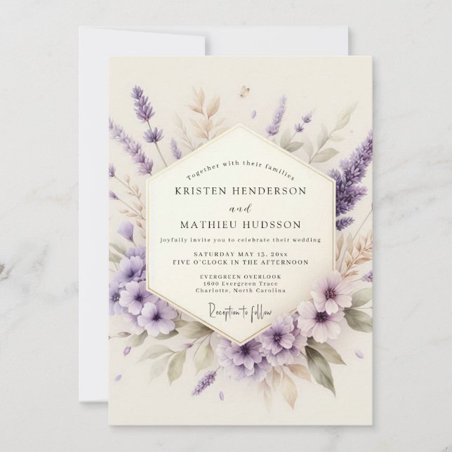 Invitación Boda de pradera etérea de lavanda (Anverso)