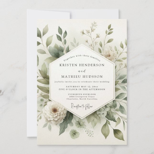 Invitación Boda de pradera etérea en verde salvia (Anverso)