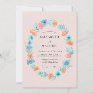 Invitación Boda de pradera floral azul coral