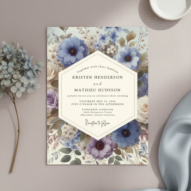 Invitación Boda de pradera floral azul pizarra (Subido por el creador)
