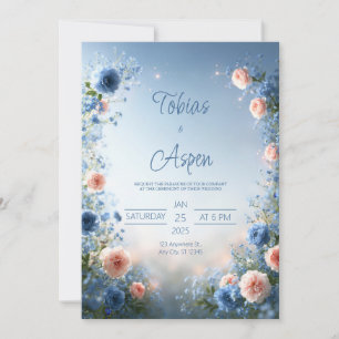 Invitación Boda de pradera floral con rubor azul en polvo