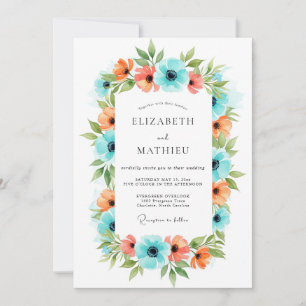 Invitación Boda de pradera floral de coral teal