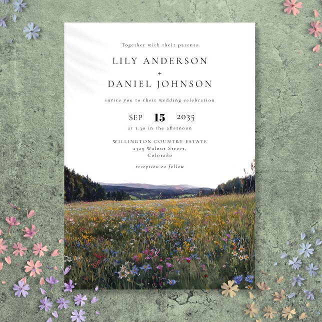 Invitación Boda de pradera floral de flores silvestres en acu (Watercolor Wildflowers Floral Meadow Wedding Invitation)