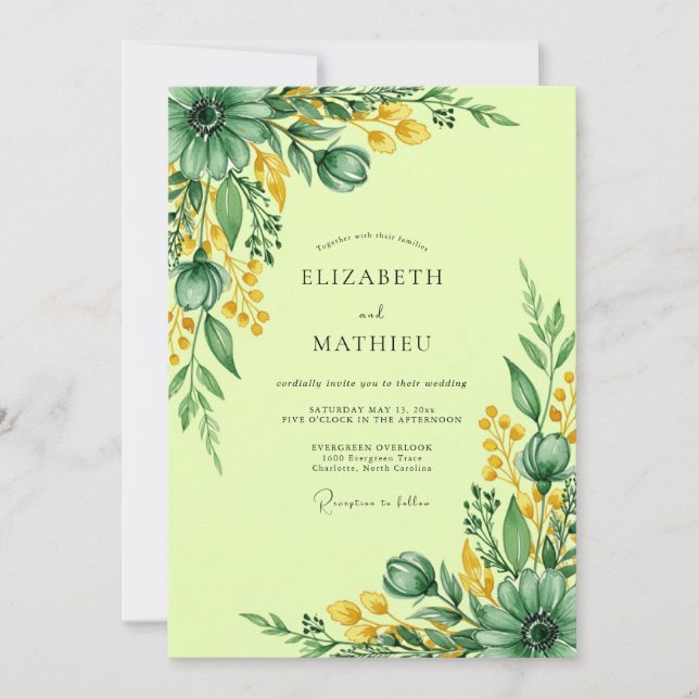 Invitación Boda de pradera fresca verde lima (Anverso)