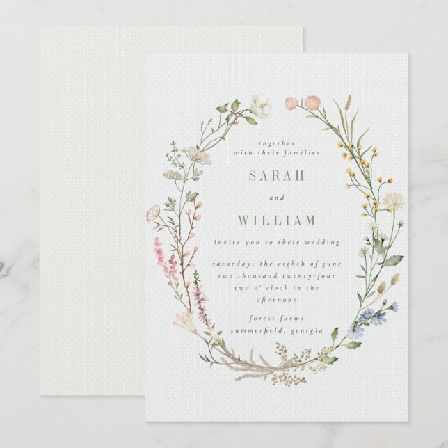 Invitación Boda de pradera romántica de verano (Anverso / Reverso)