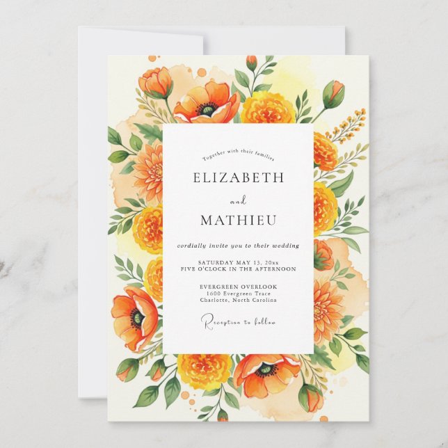 Invitación Boda de pradera veraniega soleada naranja (Anverso)