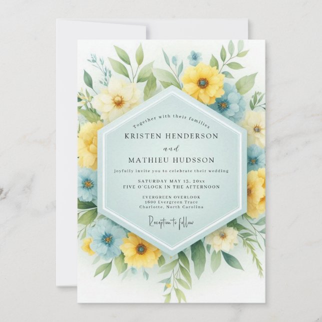Invitación Boda de prado amarillo y cielo azul (Anverso)