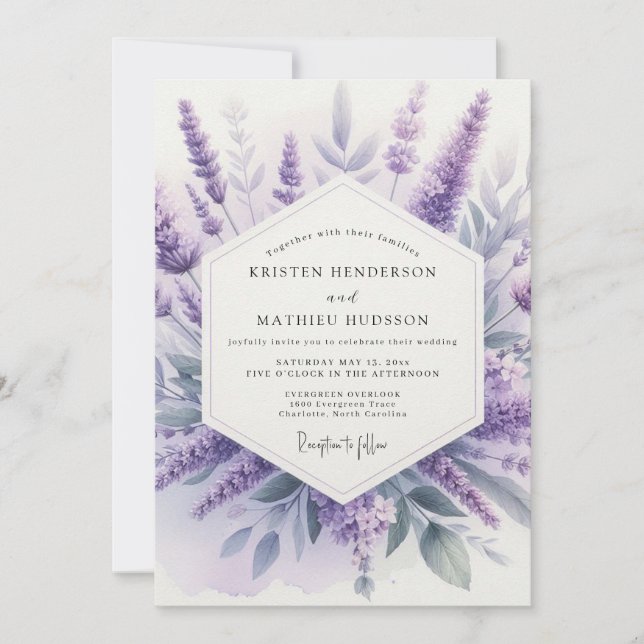 Invitación Boda de prado de acuarela de lavanda (Anverso)