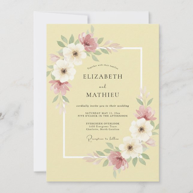 Invitación Boda de prado etéreo de amarillo suave (Anverso)