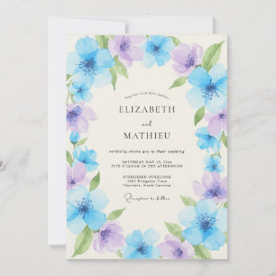 Invitación Boda de prado floral azul vincapervinca