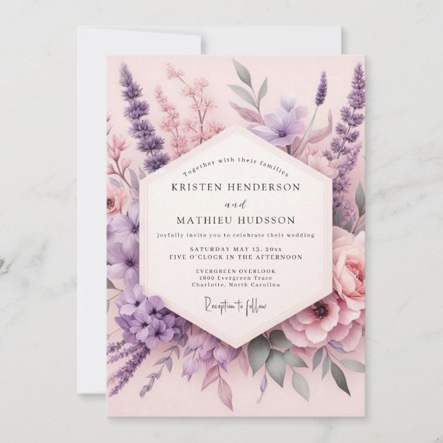 Invitación Boda de prado floral lavanda rubor (Anverso)