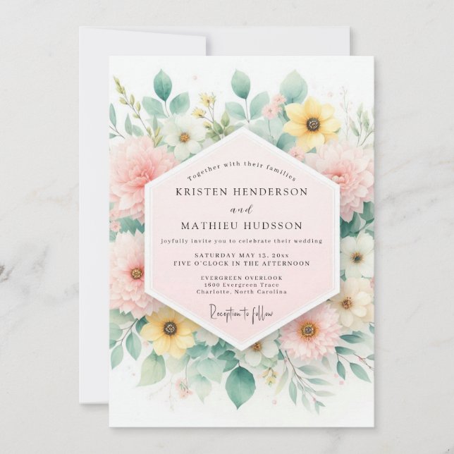 Invitación Boda de prado floral rosa pálido (Anverso)