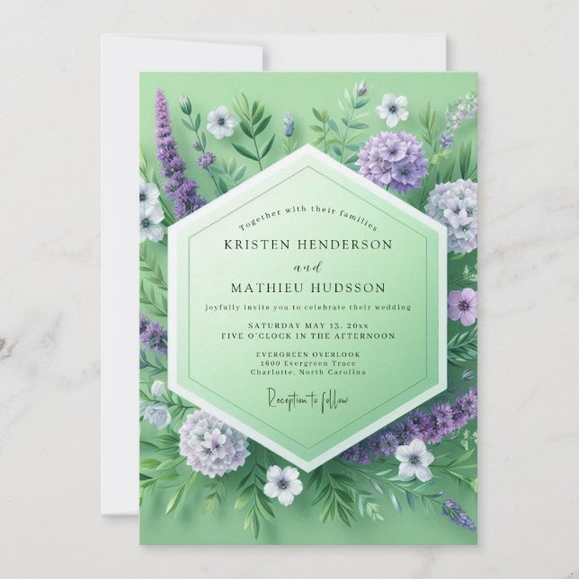 Invitación Boda de prado floral verde menta (Anverso)
