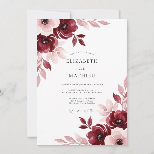 Invitación Boda de prado pictórico de Borgoña (Anverso)