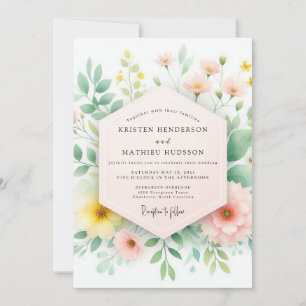 Invitación Boda de prado primaveral rosa y amarillo
