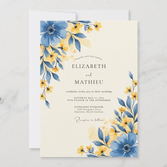 Invitación Boda de prado refrescante de amarillo lavanda (Anverso)