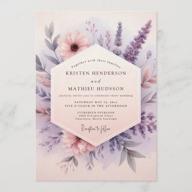 Invitación Boda de prado soñador de lila (Anverso)