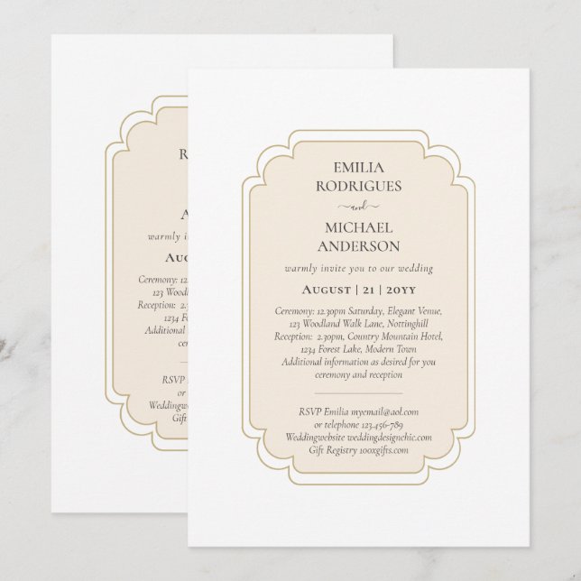 Invitación Boda de presupuesto bilingüe de la Boda española (Anverso / Reverso)